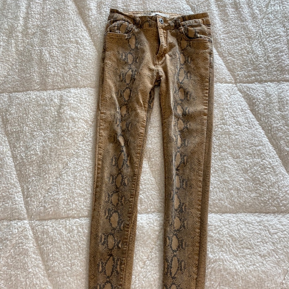 snake skin print jeans